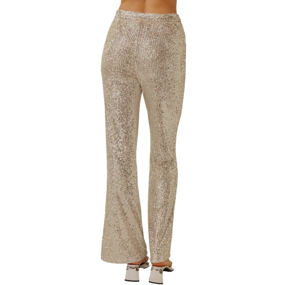 NWT Womens Size Large Cable & Gauge Silver Sequin Pull On Wide-Leg Sparkle Pants - Picture 4 of 4